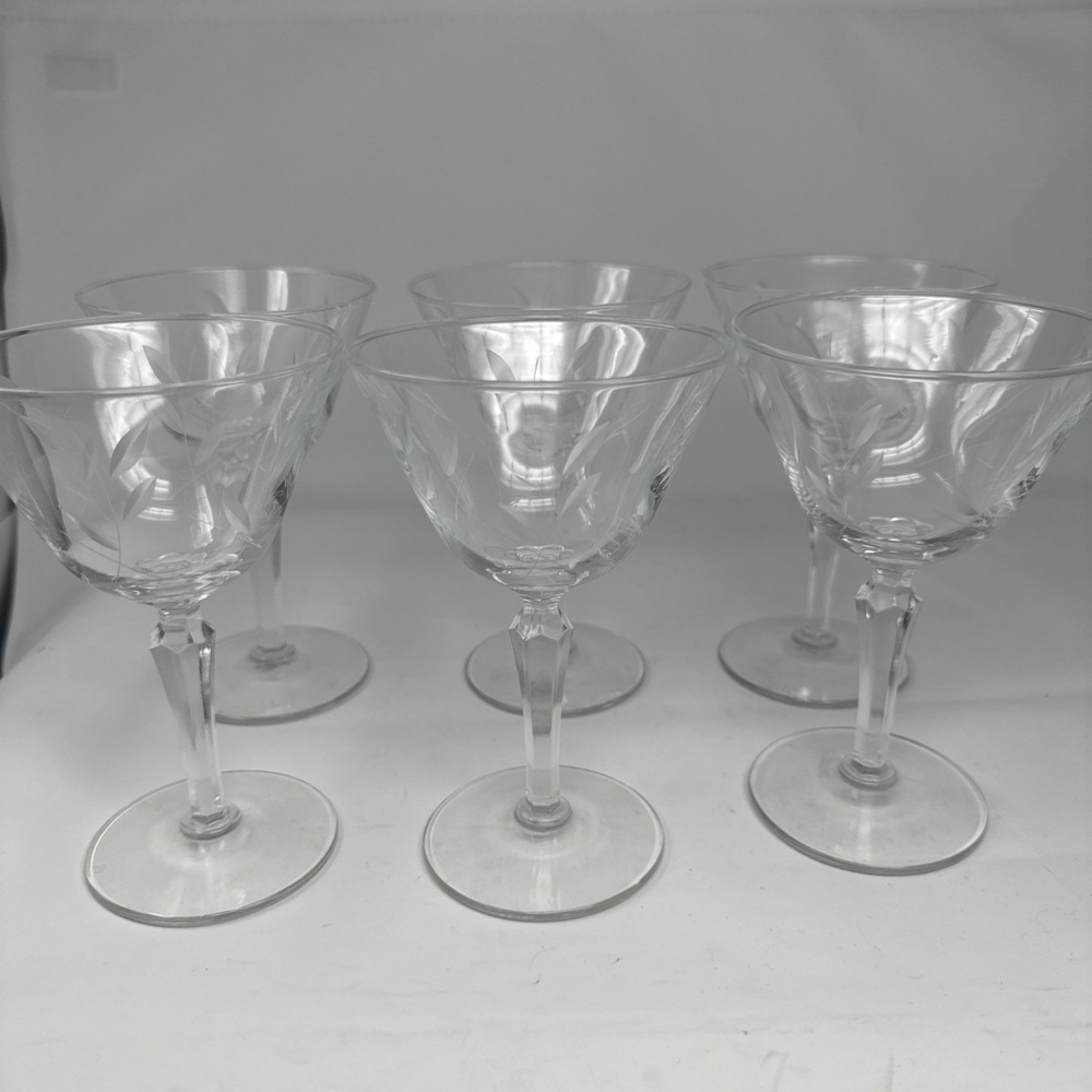 Set of 6~ Libbey "WINDSWEPT" Rock Sharpe ~ Champagne Glasses  ~ 6" Tall